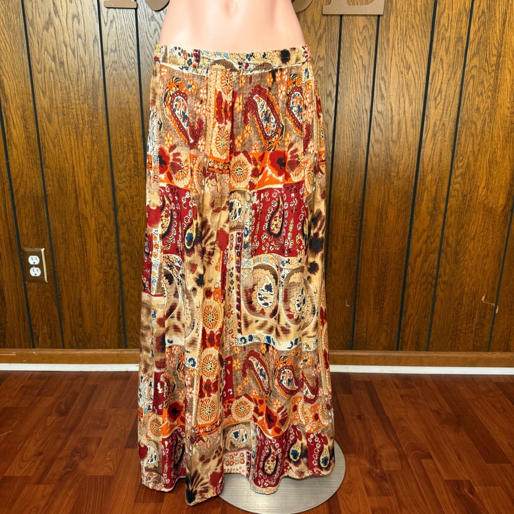 Red Boho Whimsigoth Maxi Skirt Kim Rogers Women M Paisley Western Grunge Fairy